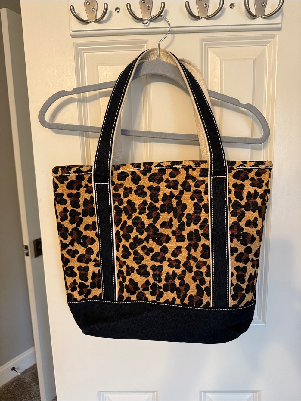 Lands' End Leopard Canvas Tote with Black Trim